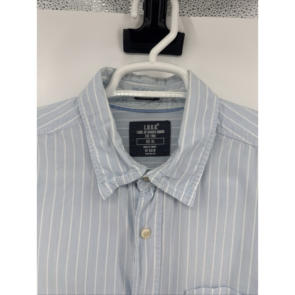 Mens H&M LOGG Striped Long Sleeve Button Front Blue Cotton Shirt Size XL Casual - Picture 3 of 16